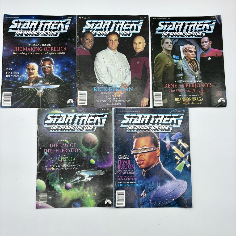 Vintage 1993 Star Trek‎ Official Fan Club Magazine Lot #90-94 + 1996 Cinescape